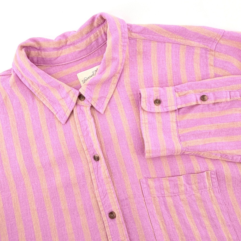 Universal Thread Shirt Womens XL Pink Striped Excellent Linen Blend Relaxed Fit